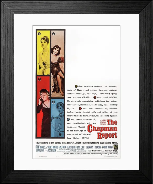 Framed Print : THE CHAPMAN REPORT, US poster art, clockwise from top left: Jane Fonda, Claire Bloom, Glynis Johns, Shelley Winters, 1962 Framed Print : THE CHAPMAN REPORT, US poster art, clockwise from top left: Jane Fonda, Claire Bloom, Glynis Johns, Shelley Winters, 1962