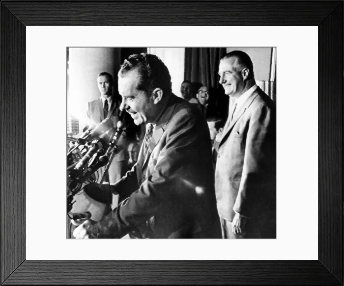 Framed Print : Richard Nixon with his Vice Presidential pick, Spiro Agnew. Nixon told reporters he considered fifteen possible running mates before deciding on the Maryland Governor Framed Print : Richard Nixon with his Vice Presidential pick, Spiro Agnew. Nixon told reporters he considered fifteen possible running mates before deciding on the Maryland Governor