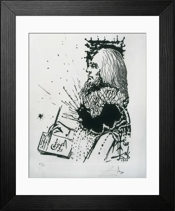 Framed Print : DALI, Salvador (1904-1989). Calderon de le Barca. 1966. Portrait of Calderon de la Barca for an edition of 'Life is a Dream' illustrated by Salvador Dal. Etching