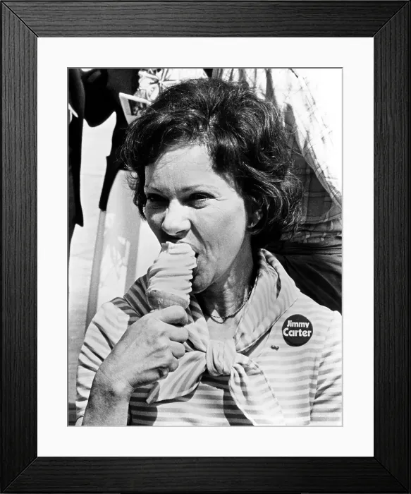Framed Print : Rosalynn Carter enjoys an ice cream cone while campaigning. She is in Atlantic City, where her husband, Jimmy Carter received the 1976 Democratic Presidential nomination