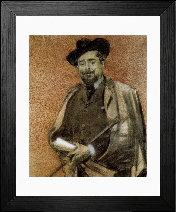 Framed Print : CASAS i CARBO, Ramn (1866-1932). Portrait of Pompeu Gener i Babot. 1899 - 1905. Detail. Charcoal, cont crayonand gouache drawing. Modernism. Drawing. SPAIN. Barcelona