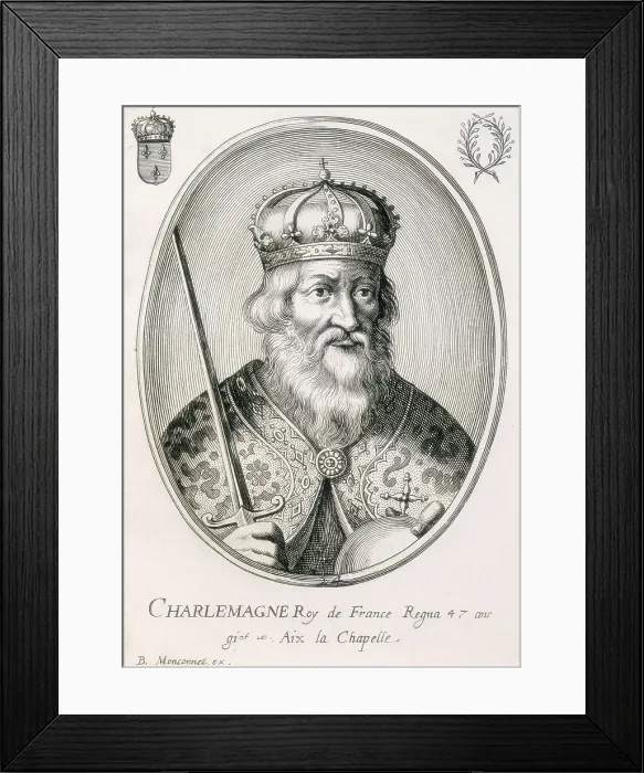 Framed Print : CHARLEMAGNE or CHARLES I (742-814). Engraving. SPAIN. Madrid. National Library. AISA / Everett Collection**US SALES ONLY**