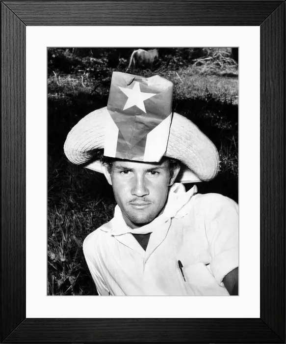 Framed Print : Cuban Patriot wearing a flag decorated hat