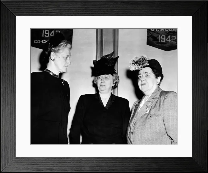 Framed Print : First Lady Bess Truman attending a Community Chest luncheon. L-R: Mrs. Harold Burton, wife of associate Justice Burton; Mrs. Truman; and socialite, Elsa Maxwell. Oct. 23, 1946 Framed Print : First Lady Bess Truman attending a Community Chest luncheon. L-R: Mrs. Harold Burton, wife of associate Justice Burton; Mrs. Truman; and socialite, Elsa Maxwell. Oct. 23, 1946
