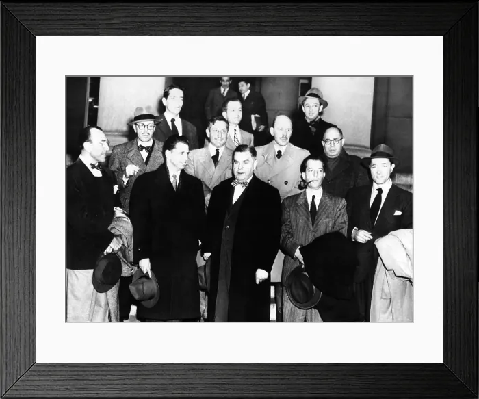 Framed Print : Hollywood Ten. In front of the District Building in Washington, DC, where they pleaded not guilty to Contempt of Congress charges