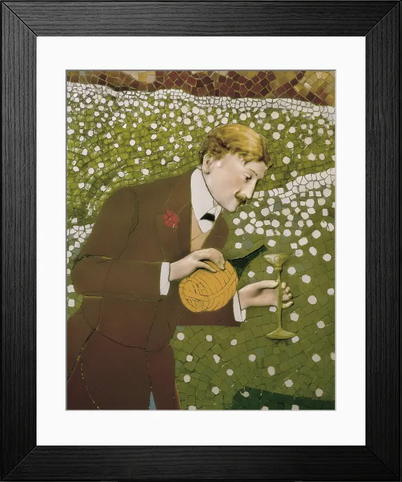 Framed Print : PEY I FARRIOL, Josep (1875-1956). Three Woman Picking Fruit. Decorative Soffit. c. 1905-1906. Central detail: a man pouring himself a coup Framed Print : PEY I FARRIOL, Josep (1875-1956). Three Woman Picking Fruit. Decorative Soffit. c. 1905-1906. Central detail: a man pouring himself a coup