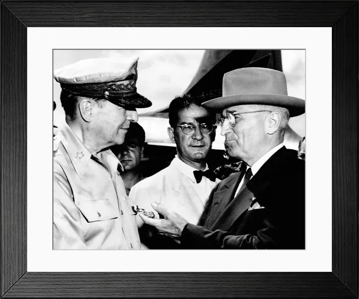 Framed Print : General Douglas MacArthur and President Harry Truman meet at Wake Island on Oct. 14, 1950