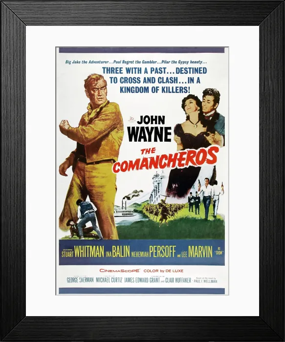 Framed Print : THE COMANCHEROS, l-r: John Wayne, Ina Balin, Stuart Whitman on poster art, 1961, TM and Copyright 20th Century Fox Film Corp. All rights reserved. / courtesy Everett Collection Framed Print : THE COMANCHEROS, l-r: John Wayne, Ina Balin, Stuart Whitman on poster art, 1961, TM and Copyright 20th Century Fox Film Corp. All rights reserved. / courtesy Everett Collection