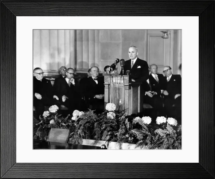 Framed Print : President Harry Truman at signing of the North Atlantic Treaty that established NATO Framed Print : President Harry Truman at signing of the North Atlantic Treaty that established NATO