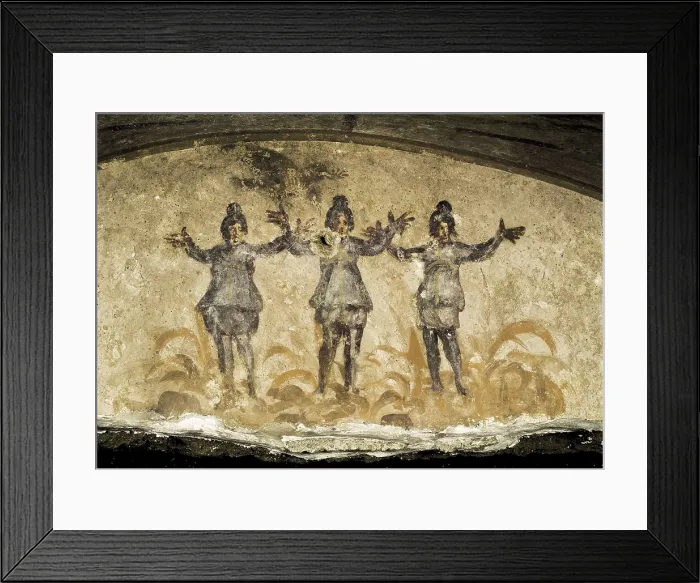 Framed Print : ITALY. Rome. Catacombs of Priscilla. Three Hebrews in the furnace. Decoration of the cublicle of the chapel of rest. Paleo-christian art. Fresco Framed Print : ITALY. Rome. Catacombs of Priscilla. Three Hebrews in the furnace. Decoration of the cublicle of the chapel of rest. Paleo-christian art. Fresco