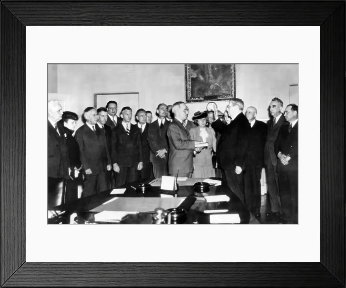 Framed Print : Vice President Harry Truman took the oath of office in White House Cabinet Room after Franklin Roosevelt's death Framed Print : Vice President Harry Truman took the oath of office in White House Cabinet Room after Franklin Roosevelt's death