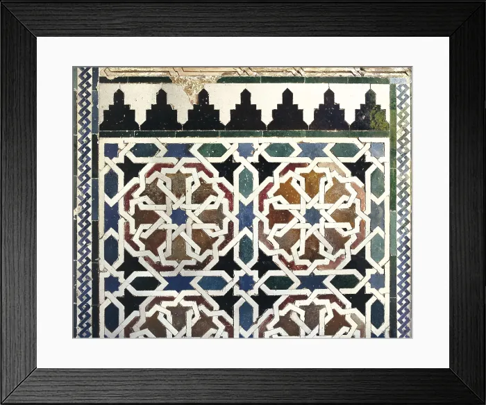 Framed Print : Alhambra. SPAIN. Granada. Alhambra. Detail of the plinth from the Torre de la Cautiva (Tower of the Captive ). Hispano-Moresque art. Nasrid dynasty. Architecture