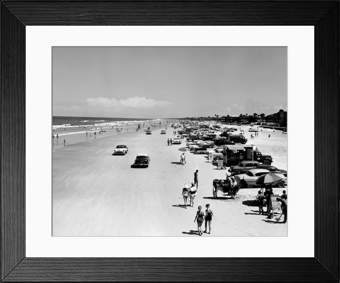 Framed Print : Daytona Beach is 23-mile-long and 600 feet wide. It's smooth, compacted sand attracted vehicles of all types. June 27, 1960. (CSU_ALPHA_1560) CSU Archives / Everett Collection