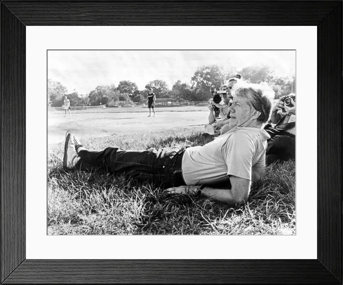 Framed Print : President Jimmy Carter relaxing during a softball game in Plains, Georgia. The White House staff played against a White House press team. The staff lost. Sept. 19, 1977 Framed Print : President Jimmy Carter relaxing during a softball game in Plains, Georgia. The White House staff played against a White House press team. The staff lost. Sept. 19, 1977