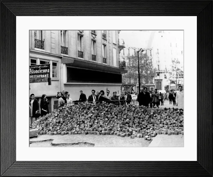 Framed Print : Stone barricade in Paris Latin Quarter during the May 1968 general strike and demonstrations in Paris. May 26, 1968. (CSU_ALPHA_1545) CSU Archives / Everett Collection