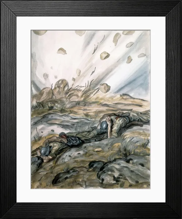 Framed Print : Spanish Civil War (1936-1939). Battle of Brunete (July 1937). Soldiers facing an attack of artillery and red aviation in the point 333. Drawing
