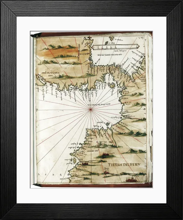 Framed Print : 'Islario General' (16th c.), work by Alonso de Santa Cruz. Map of Central America and Peru. SPAIN. Madrid. National Library. AISA / Everett Collection**US SALES ONLY**