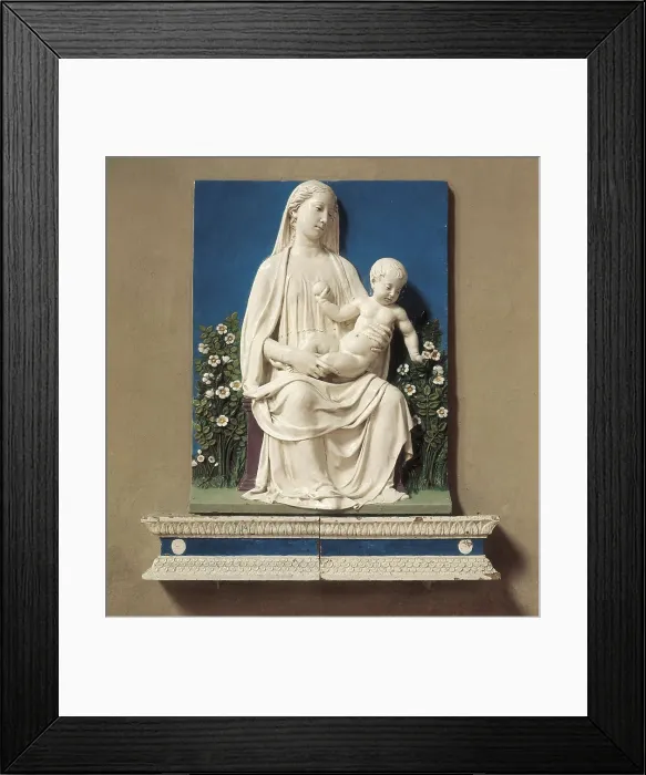 Framed Print : DELLA ROBBIA, Luca (1400-1482). Madonna of Roses. 1450-1455. Renaissance art. Quattrocento. Florentine school. Relief; Terra-cotta. ITALY. Florence. Bargello National Museum Framed Print : DELLA ROBBIA, Luca (1400-1482). Madonna of Roses. 1450-1455. Renaissance art. Quattrocento. Florentine school. Relief; Terra-cotta. ITALY. Florence. Bargello National Museum