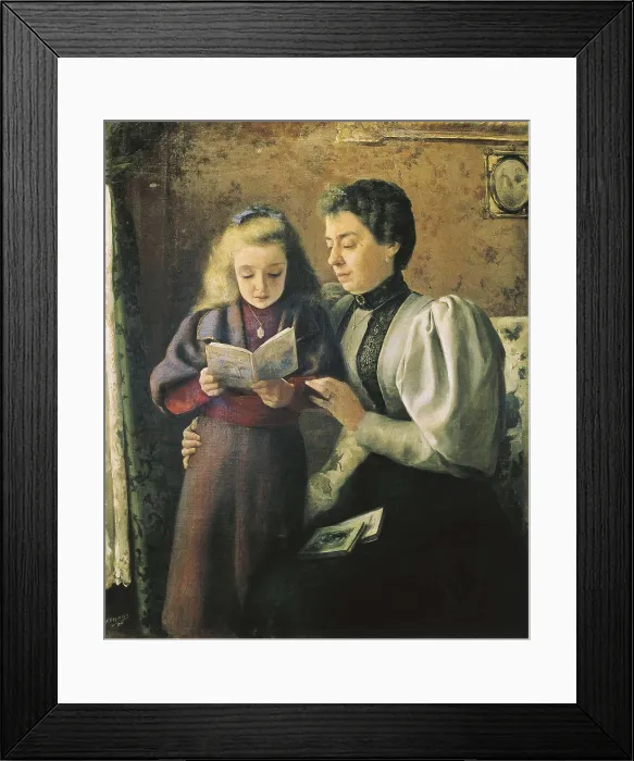 Framed Print : ESPARZA PEREZ, Nicols (1873-1928). Helping with Reading. 1880s. Oil on canvas. SPAIN. Pamplona. Navarra Museum. AISA / Everett Collection**US SALES ONLY**