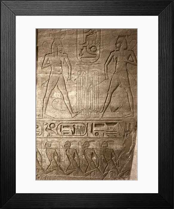Framed Print : Great Temple of Rameses II. EGYPT. Abu Simbel. Great Temple of Rameses II. Entrance reliefs depicting the military victories of Pharaoh Ramesses II. Egyptian art. New Kingdom