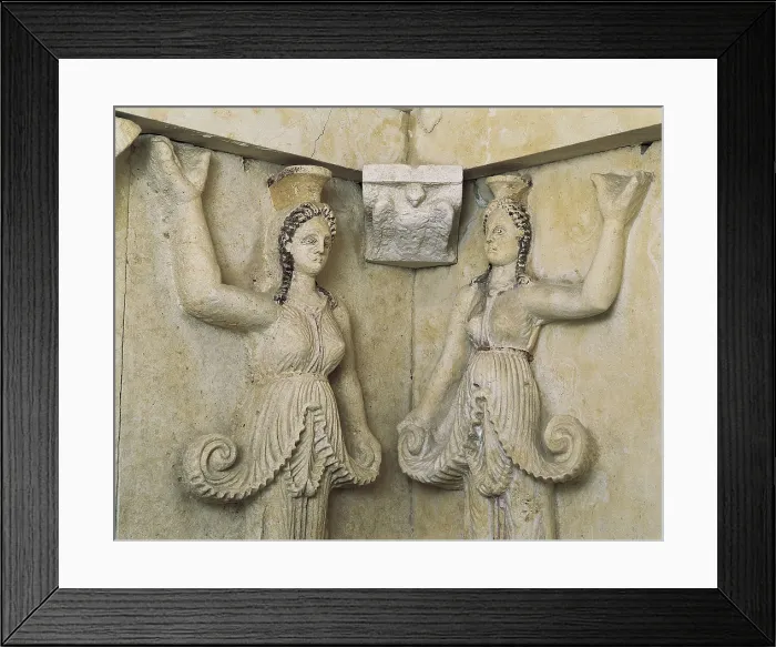 Framed Print : BULGARIA. Sveshtari. Thracian Tomb of Sveshtari (3rd c. BC). Main burial chamber with the sarcophagus of Prince Hemus and his wife. Thracian art
