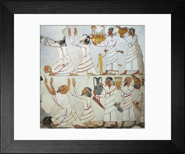 Framed Print : Syrians presenting exotic vessels and tribute. ca. 1400 BC. 18th Dynasty. Painted plaster fragment of the tomb of Sebekhotep, treasury official of Tuthmose IV. Egyptian art