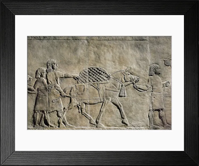 Framed Print : Detail of a panel. Depiction of transport with horses. Assyrian art. Relief on rock. UNITED KINGDOM. London. The British Museum. Proc: IRAQ. Kuyunjik. Nineveh Framed Print : Detail of a panel. Depiction of transport with horses. Assyrian art. Relief on rock. UNITED KINGDOM. London. The British Museum. Proc: IRAQ. Kuyunjik. Nineveh