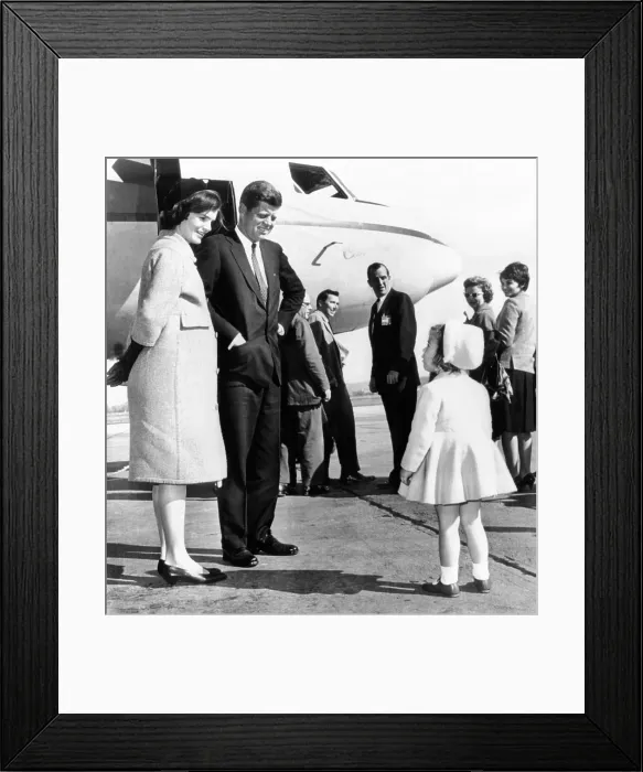 Framed Print : Democratic Presidential nominee John Kennedy says goodbye to his wife Jacqueline and daughter Caroline before leaving for the final days of the 1960 campaign. Mrs