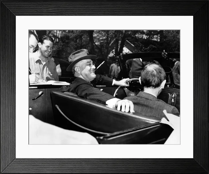 Framed Print : President Franklin Roosevelt, debonair with his cigarette holder. He is at the wheel of his customized auto in 1939. (CSU_ALPHA_59) CSU Archives / Everett Collection