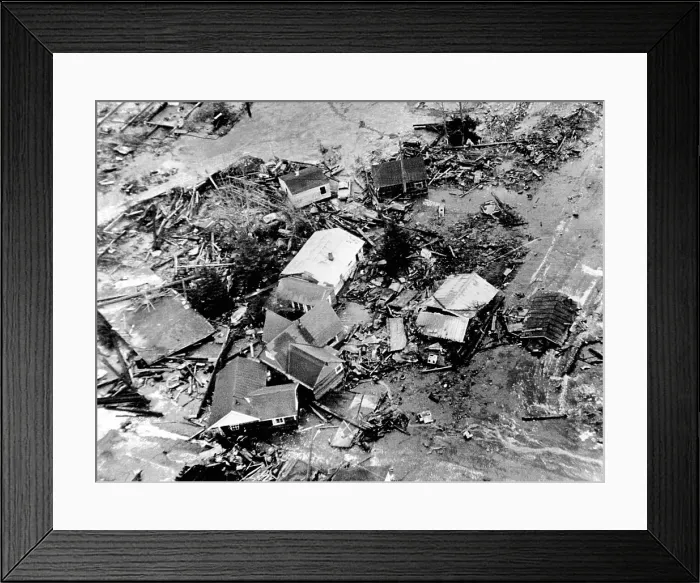 Framed Print : 1964 Alaska Earthquake. A 30 foot high tidal wave caused by the 9.2 earthquake destroyed low lying areas of coastal town of Seward, Alaska. March 27, 1964