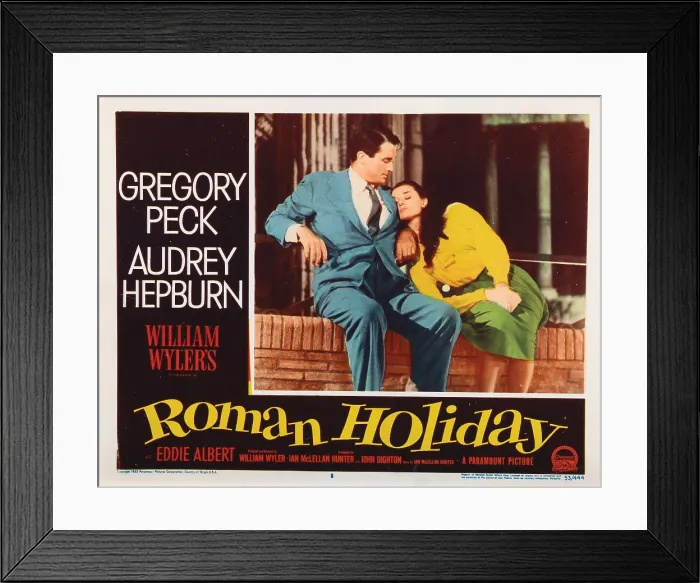 Framed Print : ROMAN HOLIDAY, lobbycard, from left: Gregory Peck, Audrey Hepburn, 1953