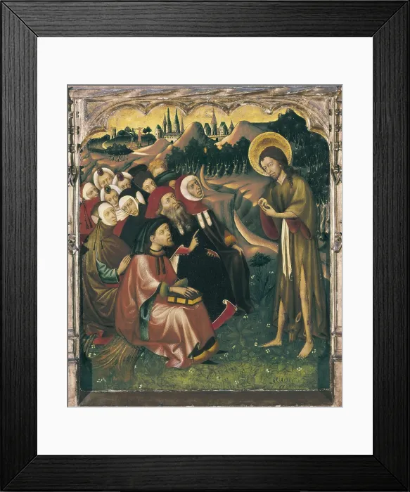 Framed Print : MARTORELL, Bernat ( -1452). Altarpiece of the Saints Johns. 1434 - 1435. Right detail depicting the preaching of Saint John the Baptist. International gothic. Tempera on wood