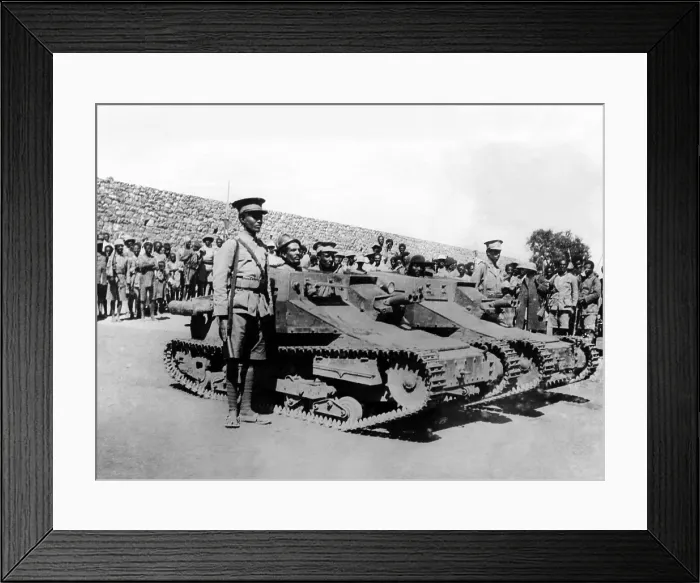 Framed Print : Second Italo-Ethiopian War. Ethiopian soldiers in captured Italian tanks at an encampment near Jijiga, in the south, where forces are gathering for an counter-offensive. Dec Framed Print : Second Italo-Ethiopian War. Ethiopian soldiers in captured Italian tanks at an encampment near Jijiga, in the south, where forces are gathering for an counter-offensive. Dec