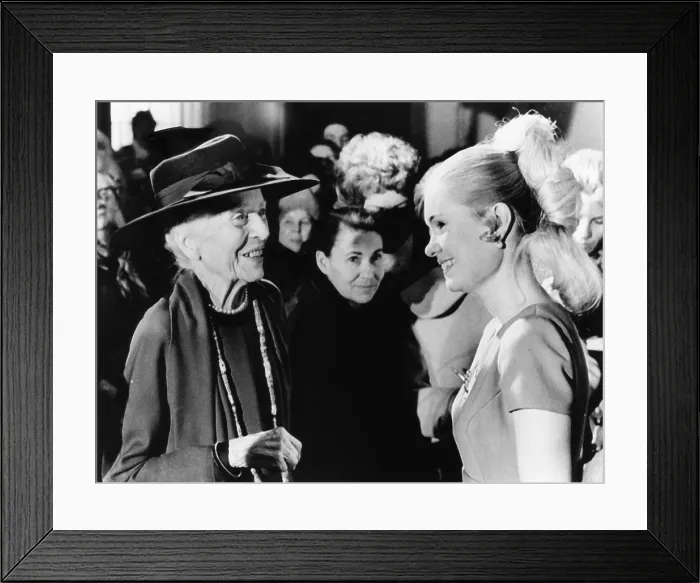Framed Print : Alice Roosevelt Longworth with Tricia Nixon after her engagement to Edward Cox was announced. Tricia was planning a Rose Garden wedding for June 12, 1972