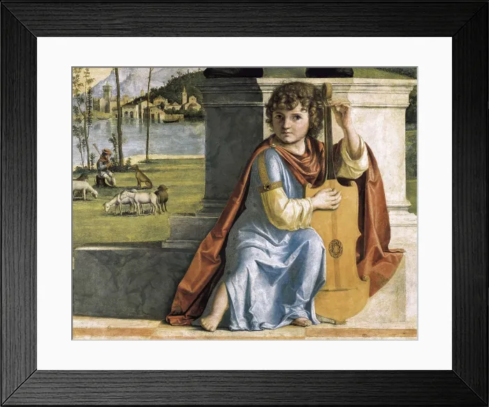 Framed Print : CIMA da CONEGLIANO, Giovanni Battista, also called (1459-1517). St Peter Martyr with St Nicholas of Bari, St Benedict and an Angel Musician. 1504. Renaissance art. Cinquecento