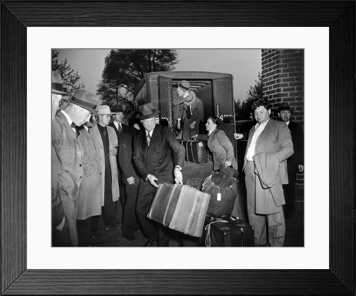 Framed Print : German sailors stranded in New York City since the outbreak of the war in Europe, were taken to Ellis Island. The German aliens were rounded up by U.S