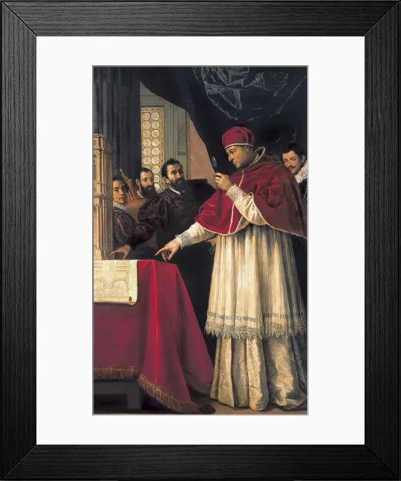 Framed Print : EMPOLI, Jacopo da (1551-1640). Michelangelo presents his model of San Lorenzo to Leo X. 1617-1619. ITALY. Florence. Buonaroti House. Mannerism art. Oil on canvas