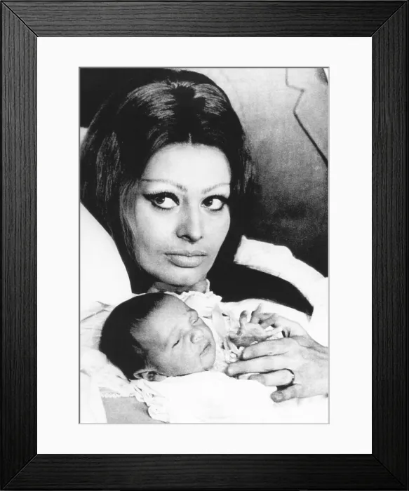 Framed Print : Sophia Loren with her son, Carlo Ponti Junior, at Cantonal Hospital in Geneva on Jan. 4, 1969. (CSU_2015_8_614)