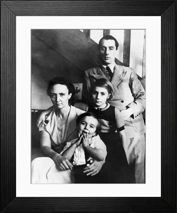 Framed Print : Irene and Frederic Joliot-Curie with their children, Helene and Pierre, Nov. 1935