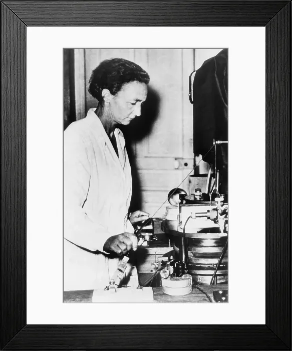 Framed Print : Irene Joliot-Curie, French nuclear physicist and daughter of Marie Curie at work in her lab. Ca. 1948. (CSU_2015_8_619)