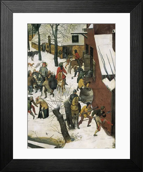 Framed Print : Breugel, Pieter, The Elder, called 'Peasant Bruegel' (1525-1569). Massacre of the Innocents. 1560s. Right-hand lower detail depicting the soldiers assaulting the houses Framed Print : Breugel, Pieter, The Elder, called 'Peasant Bruegel' (1525-1569). Massacre of the Innocents. 1560s. Right-hand lower detail depicting the soldiers assaulting the houses