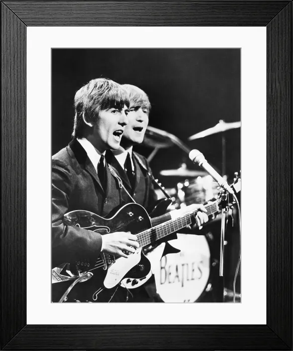 Framed Print : George Harrison (left) and John Lennon of the Beatles. Ca. 1964. (CSU_2015_7_276)