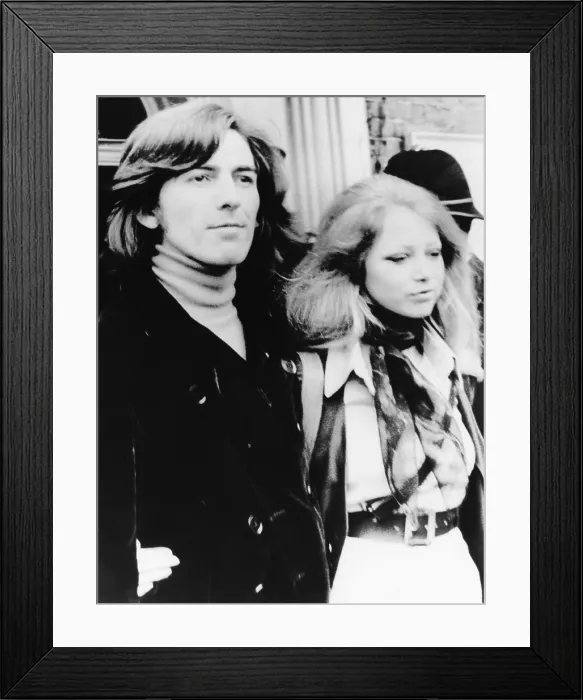 Framed Print : George Harrison and wife Pattie Boyd leave Walton and Esher Magistrates Court on March 18, 1969. They appeared on a charge of the illegal possession of marijuana Framed Print : George Harrison and wife Pattie Boyd leave Walton and Esher Magistrates Court on March 18, 1969. They appeared on a charge of the illegal possession of marijuana