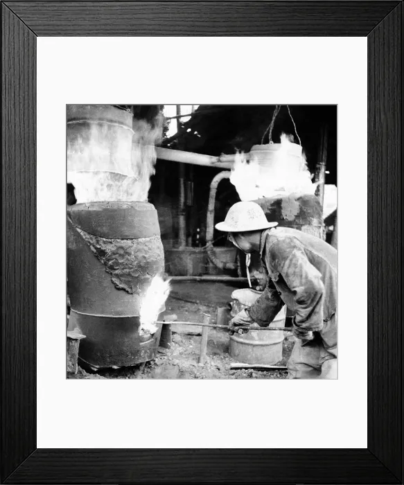 Framed Print : Backyard furnace in China during the disastrous Great Leap Forward. The government encouraged peasants to make small quantities of steel in primitive backyard blast