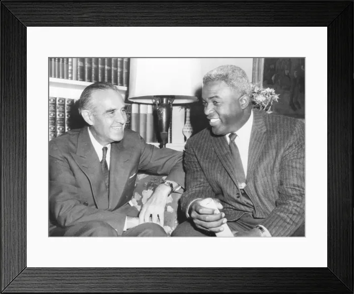 Framed Print : New York's governor Averill Harriman meets with Jackie Robinson