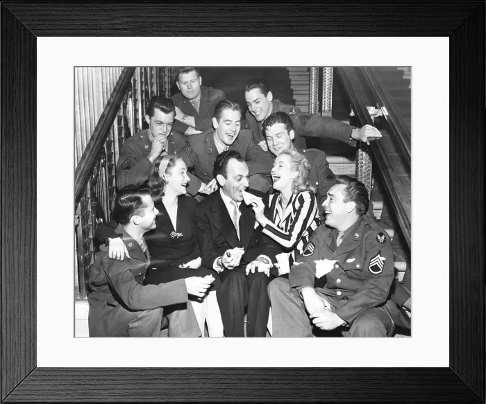 Framed Print : Moss Hart and the cast WINGED VICTORY, a play created and produced by the U.S. Army Air Forces. It opened at the Chicago Civic Opera House on Dec. 12, 1944 Framed Print : Moss Hart and the cast WINGED VICTORY, a play created and produced by the U.S. Army Air Forces. It opened at the Chicago Civic Opera House on Dec. 12, 1944