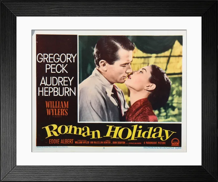 Framed Print : ROMAN HOLIDAY, lobbycard, from left: Gregory Peck, Audrey Hepburn, 1953 Framed Print : ROMAN HOLIDAY, lobbycard, from left: Gregory Peck, Audrey Hepburn, 1953