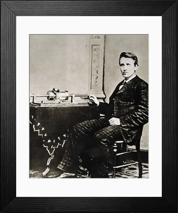 Framed Print : EDISON, Thomas Alva (1847-1931). Thomas Edison and his phonograph (1889). Engraving. AISA / Everett Collection**US SALES ONLY**