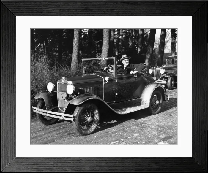 Framed Print : President-elect Franklin Roosevelt driving at Hyde Park, NY. His car was designed with hand controls replacing foot pedals, so he could drive in spite of his paralyzed legs. Jan Framed Print : President-elect Franklin Roosevelt driving at Hyde Park, NY. His car was designed with hand controls replacing foot pedals, so he could drive in spite of his paralyzed legs. Jan
