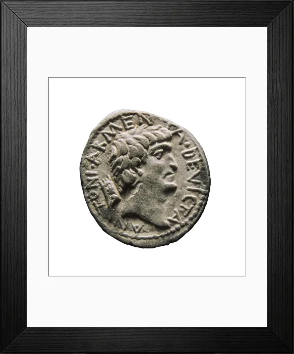 Framed Print : Silver coin with the portrait of Mark Antony. Reverse. The obverse has the portrait of Cleopatra. Coin. ITALY. Milan. Archaeological Museum. Proc: EGYPT. Alexandria Framed Print : Silver coin with the portrait of Mark Antony. Reverse. The obverse has the portrait of Cleopatra. Coin. ITALY. Milan. Archaeological Museum. Proc: EGYPT. Alexandria